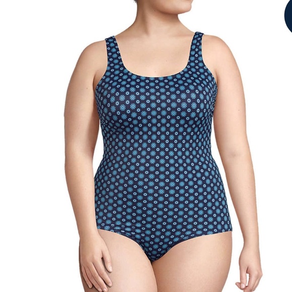 LANDS' END CHLORINE RESISTANT Printed Blue Navy ONE Piece SWIMSUIT - Picture 1 of 7